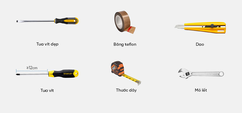 chuẩn bị dụng cụ vệ sinh bình nóng lạnh